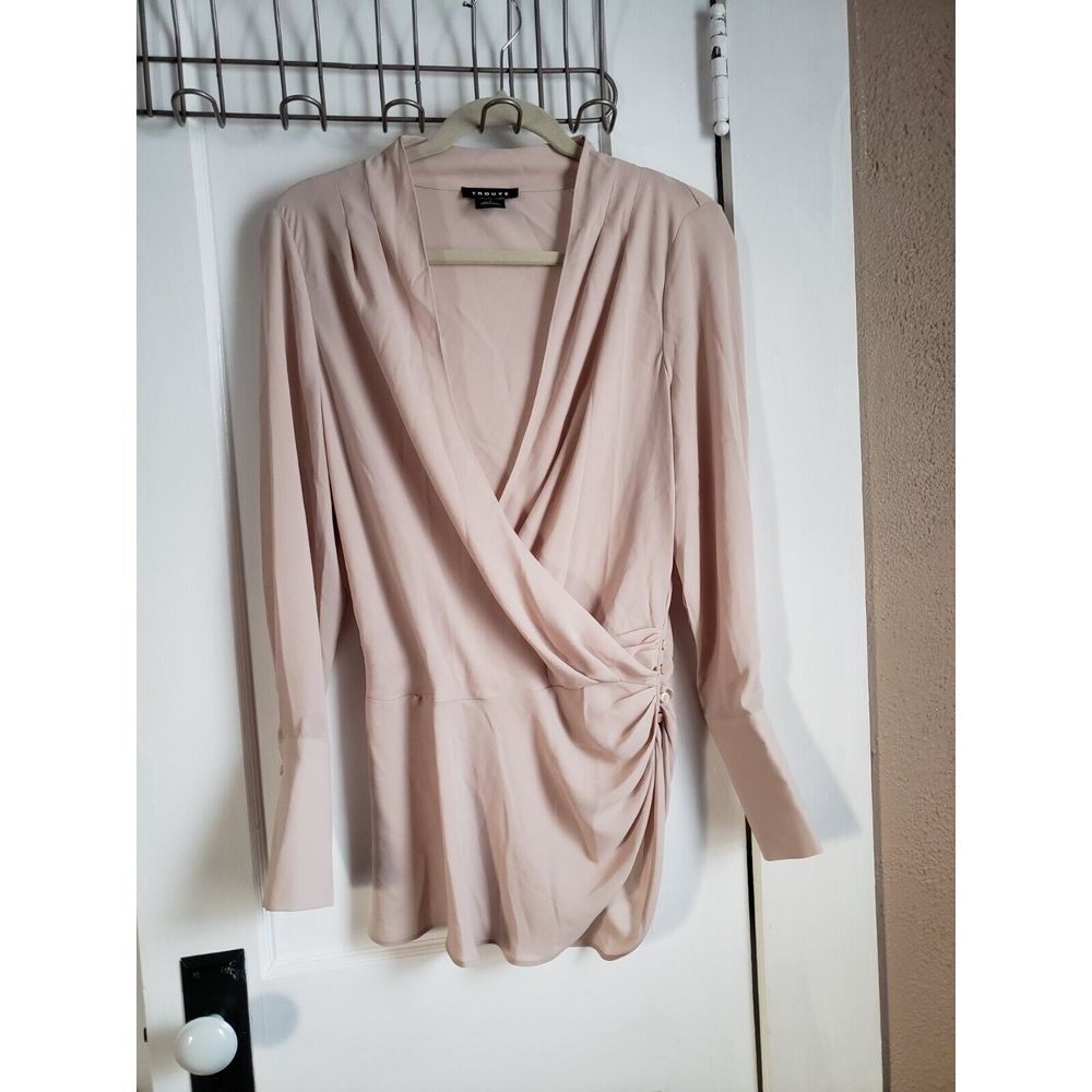 TROUVE WRAP PLEADED SIDE BUTTON TAN BLOUSE SIZE S